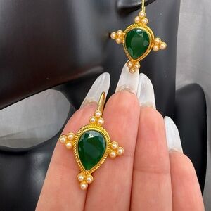 Vintage Green and Gold Teardrop Earrings